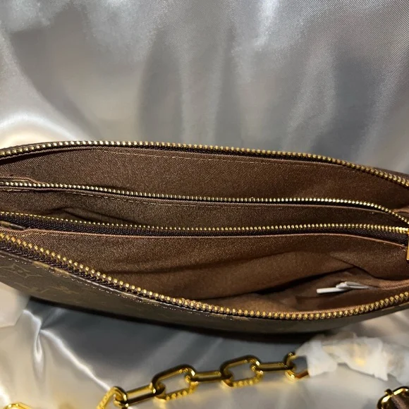 Dark Brown Monogram Pouch with Gold Chain - Picture 2 of 5